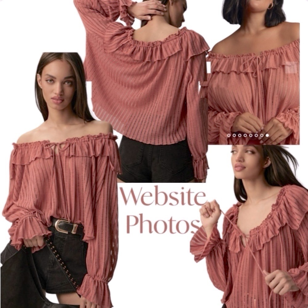 Anthropologie Long-Sleeve Sheer Striped Crop Blouse Oversized M NWT Retail $98